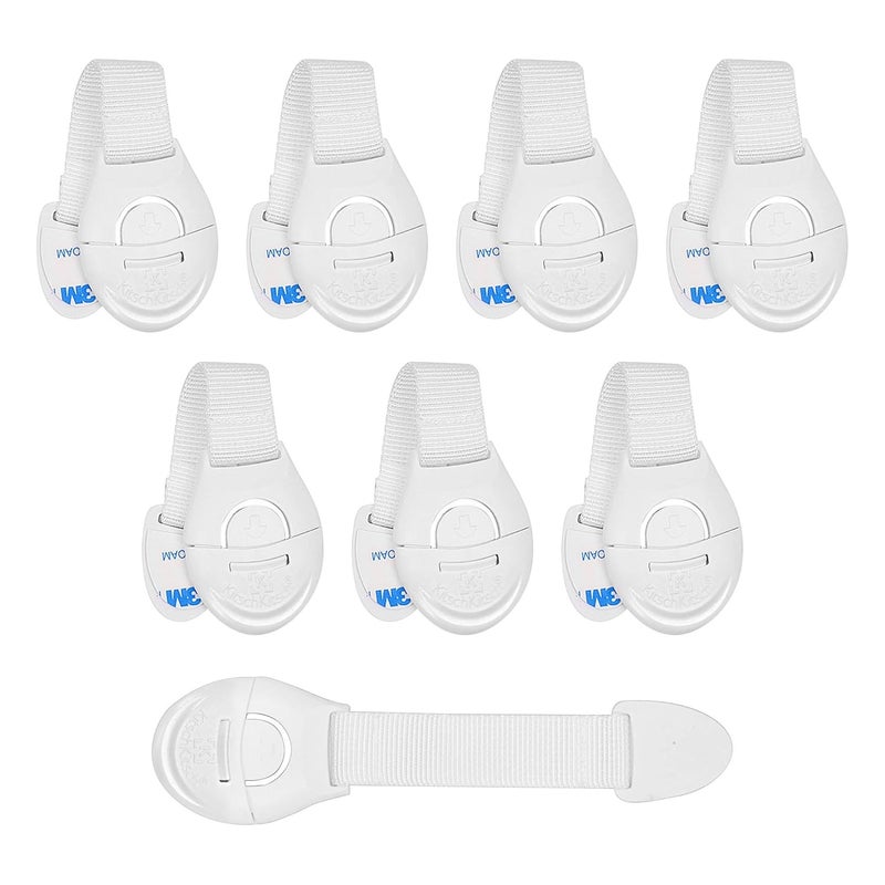 KitschKitsch Plastic Baby Safety Drawer Locks 20 cm x 5 cm x 1 cm Gen 2 Pack of 8 White - Image 1