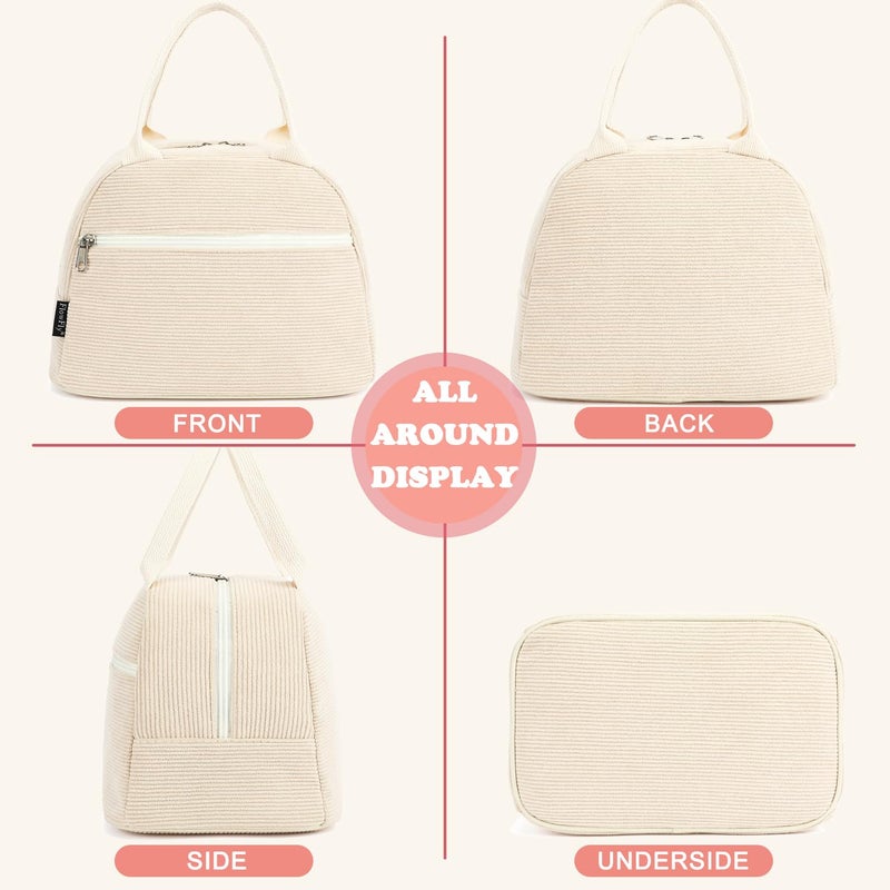 FlowFly Lunch Bag for Women Insulated Lunch Box Corduroy Lunch Tote Cooler for Travel Work Picnic,Corduroy Beige - Image 5