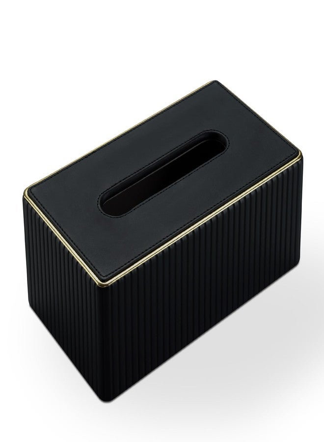 KINGFOM Rectangular Tissue Box Cover, PU Leather Tissue Box Holder with Magnetic Bottom, Napkin & Facial Tissue Holder Dispenser Decorative Box Cover for 120-count (3-Ply) 160-count (2-Ply) Black - Image 2