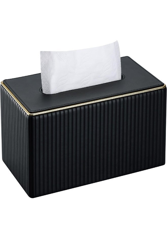 KINGFOM Rectangular Tissue Box Cover, PU Leather Tissue Box Holder with Magnetic Bottom, Napkin & Facial Tissue Holder Dispenser Decorative Box Cover for 120-count (3-Ply) 160-count (2-Ply) Black - Image 1