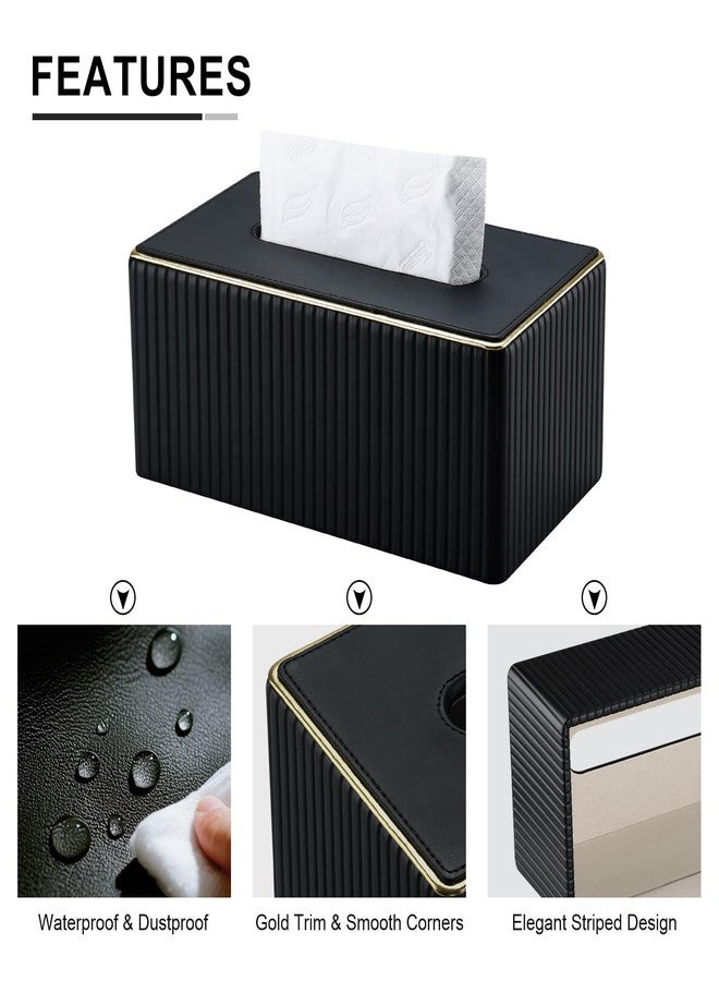 KINGFOM Rectangular Tissue Box Cover, PU Leather Tissue Box Holder with Magnetic Bottom, Napkin & Facial Tissue Holder Dispenser Decorative Box Cover for 120-count (3-Ply) 160-count (2-Ply) Black - Image 4