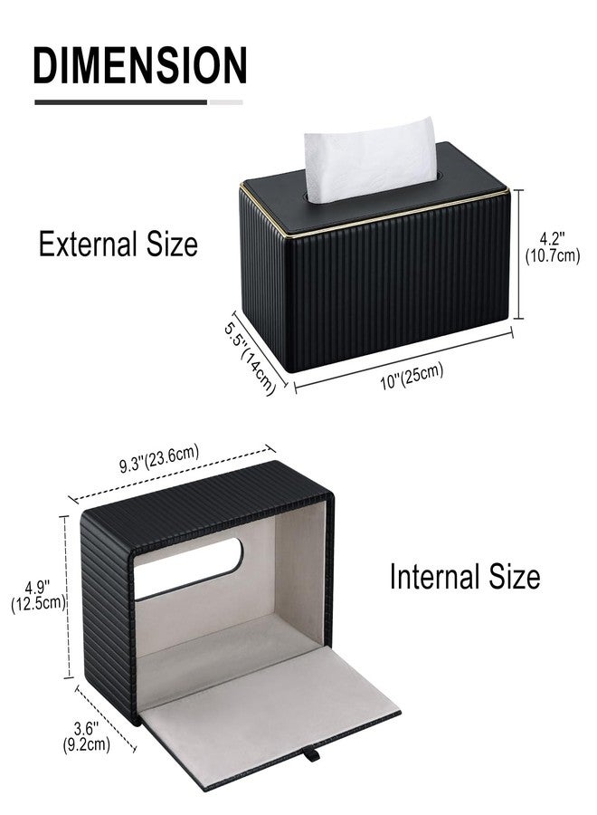 KINGFOM Rectangular Tissue Box Cover, PU Leather Tissue Box Holder with Magnetic Bottom, Napkin & Facial Tissue Holder Dispenser Decorative Box Cover for 120-count (3-Ply) 160-count (2-Ply) Black - Image 3