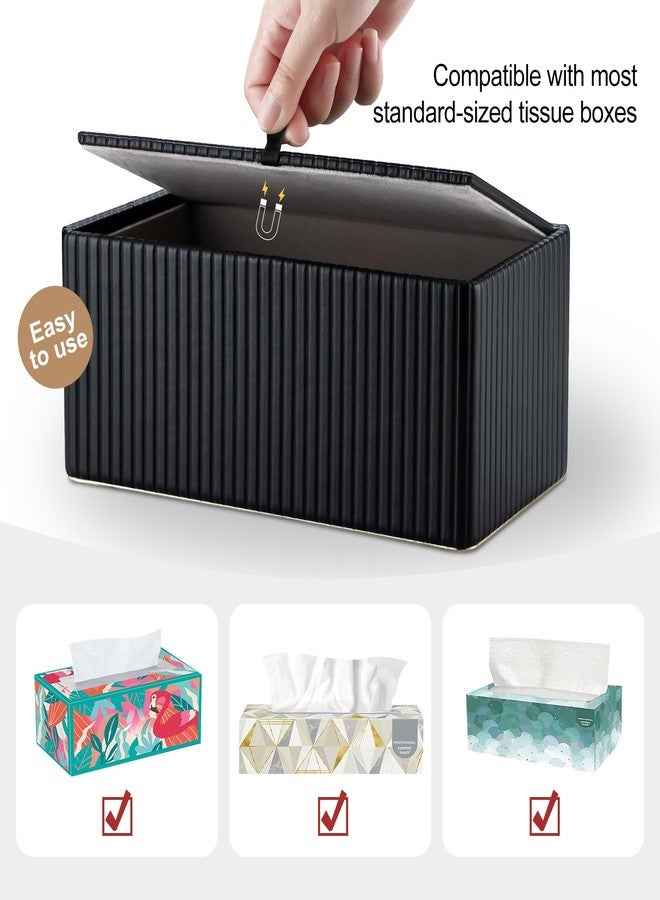 KINGFOM Rectangular Tissue Box Cover, PU Leather Tissue Box Holder with Magnetic Bottom, Napkin & Facial Tissue Holder Dispenser Decorative Box Cover for 120-count (3-Ply) 160-count (2-Ply) Black - Image 5