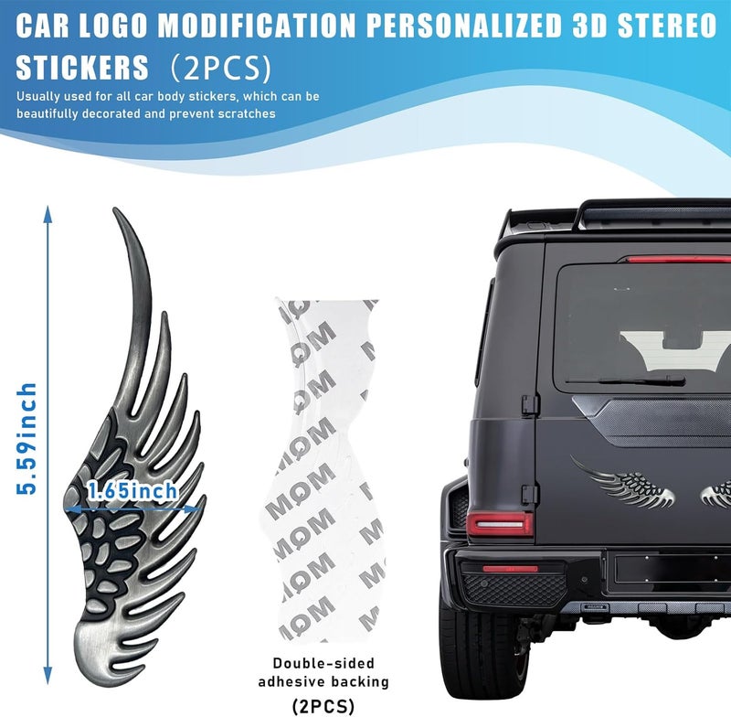 Dickno 2PCS Angel Wings Car Stickers - Image 2