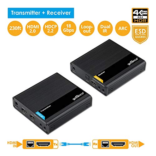 gofanco 4K HDMI 2.0 Extender Balun Over CAT6/7 Ethernet Cable – Loopout on TX, Up to 230ft (70m) at 4K @60Hz YUV 4:4:4, HDR, 18Gbps, HDCP 2.2, Dual IR, Toslink Audio, Near Zero Latency (HD20Ext-Aud) - Image 2