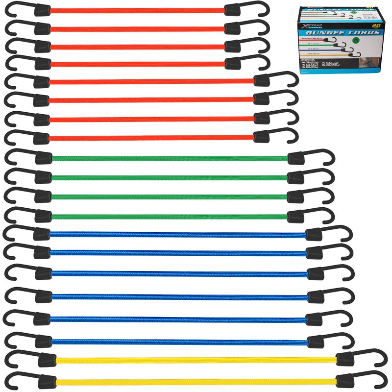 XSTRAP STANDARD 20 Pieces Premium Bungee Cords Assortment  Includes 20 24 30 35 40 Bungee Cords with Hooks
