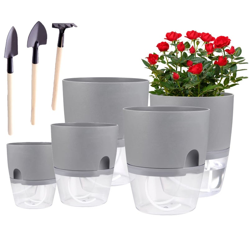 JFMAMJ JFMAMJ Self Watering Planters 5 Pack 64132 Inch Self Watering Pots Wicking Modern Decorative Planter forIndoor House Plants Aloe Herbs African Violets Succulents 