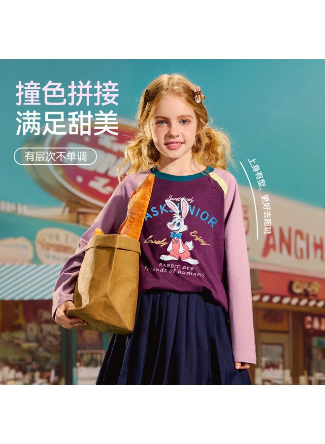 ASK JUNIOR Girls' T-shirt Autumn Medium And Large Kids Color-blocking Patchwork Children's Round Neck Long Sleeve Base Layer - Image 3