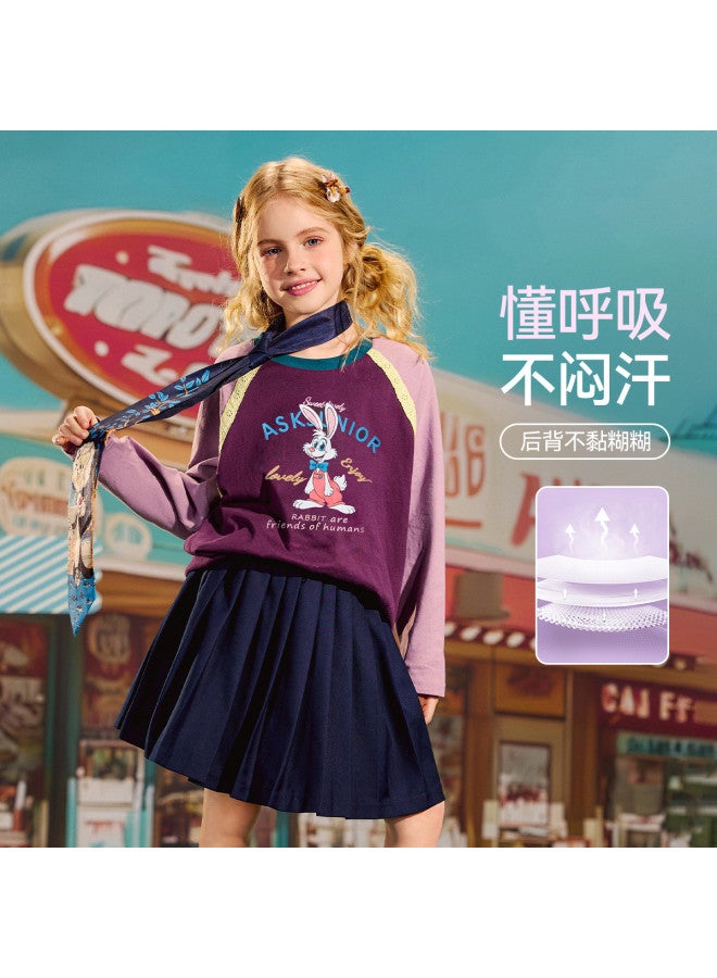 ASK JUNIOR Girls' T-shirt Autumn Medium And Large Kids Color-blocking Patchwork Children's Round Neck Long Sleeve Base Layer - Image 5