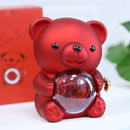 NIYANETAIL NIYANETAIL Romantic Rose Bear Teddy Preserved Rose Gift Box Set Valentines Day Women Wife Girlfriend Elegant Decor for Anniversaries Weddings Special Occasions Red - Image 1