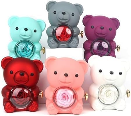 NIYANETAIL NIYANETAIL Romantic Rose Bear Teddy Preserved Rose Gift Box Set Valentines Day Women Wife Girlfriend Elegant Decor for Anniversaries Weddings Special Occasions Red - Image 4