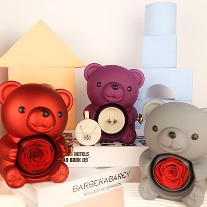 NIYANETAIL NIYANETAIL Romantic Rose Bear Teddy Preserved Rose Gift Box Set Valentines Day Women Wife Girlfriend Elegant Decor for Anniversaries Weddings Special Occasions Red - Image 2