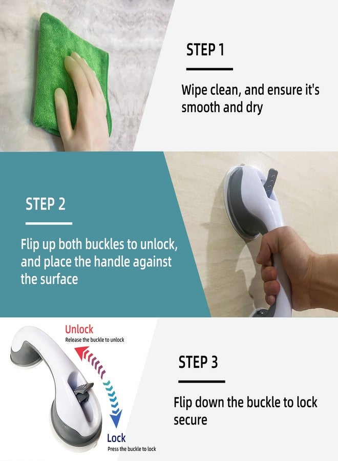 Gemroom 2 Pack Heavy-Duty Shower Grab Bars - Gemroom 16.5 Inch Grey Suction Bar Handles for Elderly, Seniors, Handicap, Safety Balance Assist Grip for Bathroom, Toilet - Anti-Slip, Shower Handles Hand Rail - Image 4
