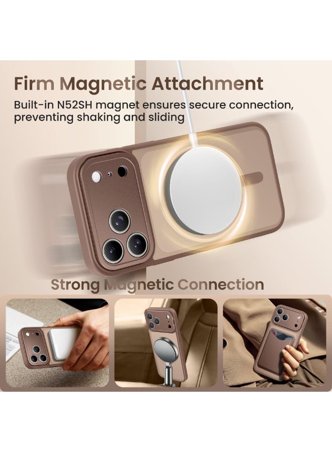 جولبينبوكس جراب لهاتف آيفون 17 برو ماكس مع حامل، متوافق مع MagSafe، مزوّد بحماية للتحكم بالكاميرا، حماية من السقوط بمعيار عسكري، غطاء هاتف نحيف مقاوم للصدمات بلمسة نهائية مطفية شبه شفافة لهاتف آيفون 17 برو ماكس مقاس 6.9 بوصة، بني. - Image 4