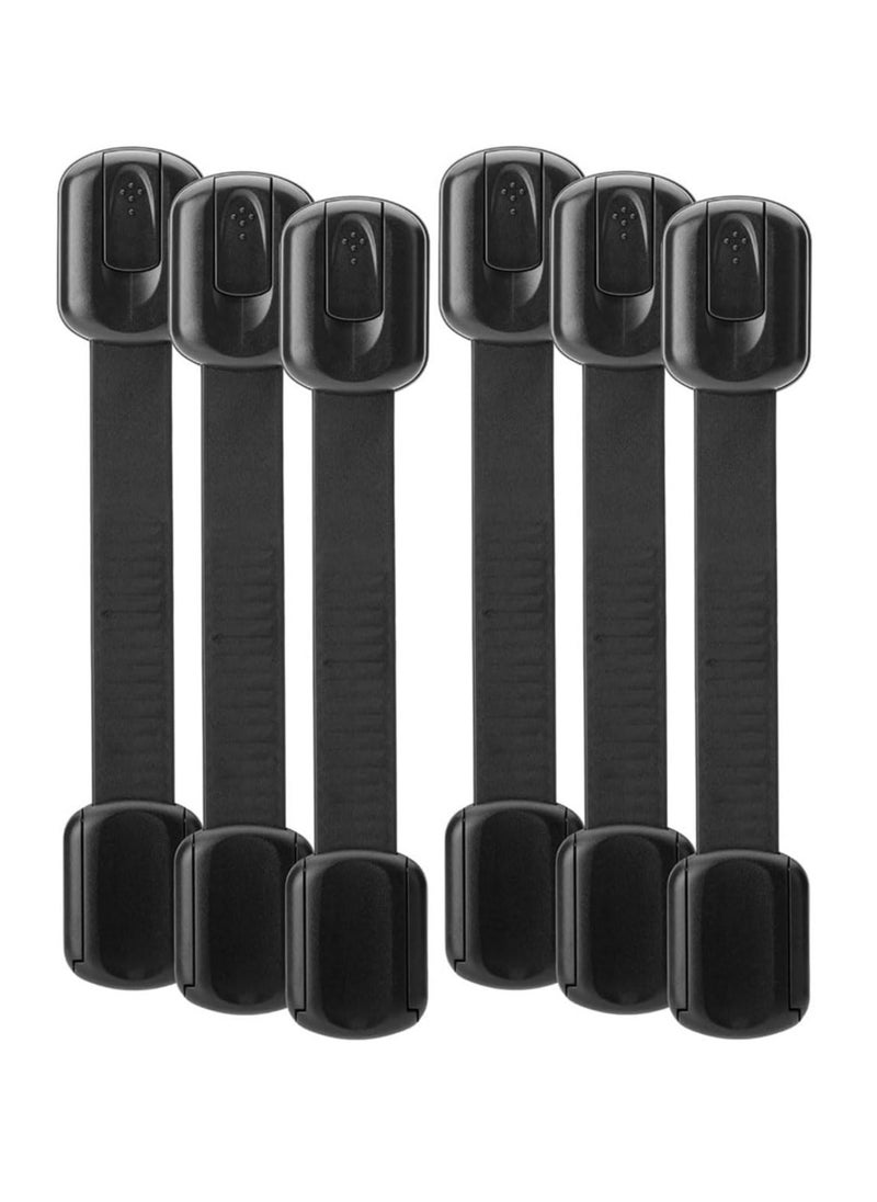 ECVV ECVV 6PCS Child Safety Locks Black Baby Safety Latches Adjustable Child Proof Cabinet Latches 3M Adhesives Multi-Purpose Baby Locks for Furniture Door Fridge Oven Toilet  - Image 1