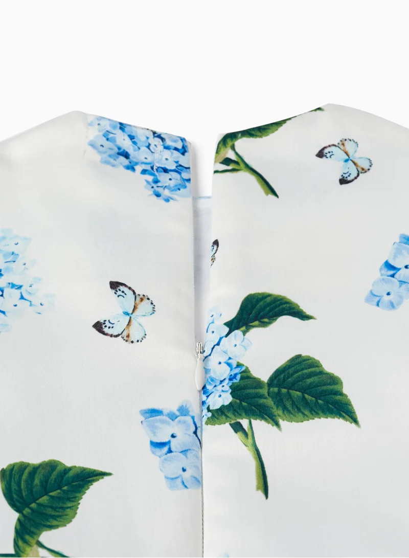 زيبي Zippy Satin Dress With Blue Hydrangeas For Girls