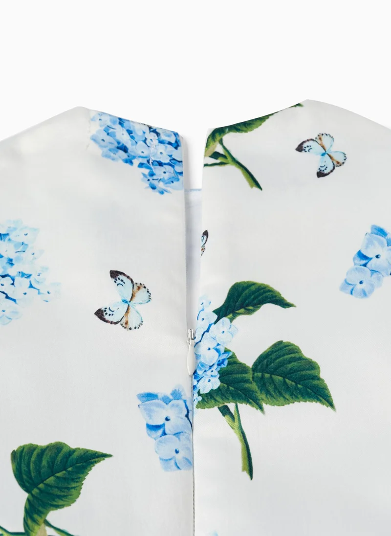 زيبي Zippy Satin Dress With Blue Hydrangeas For Girls
