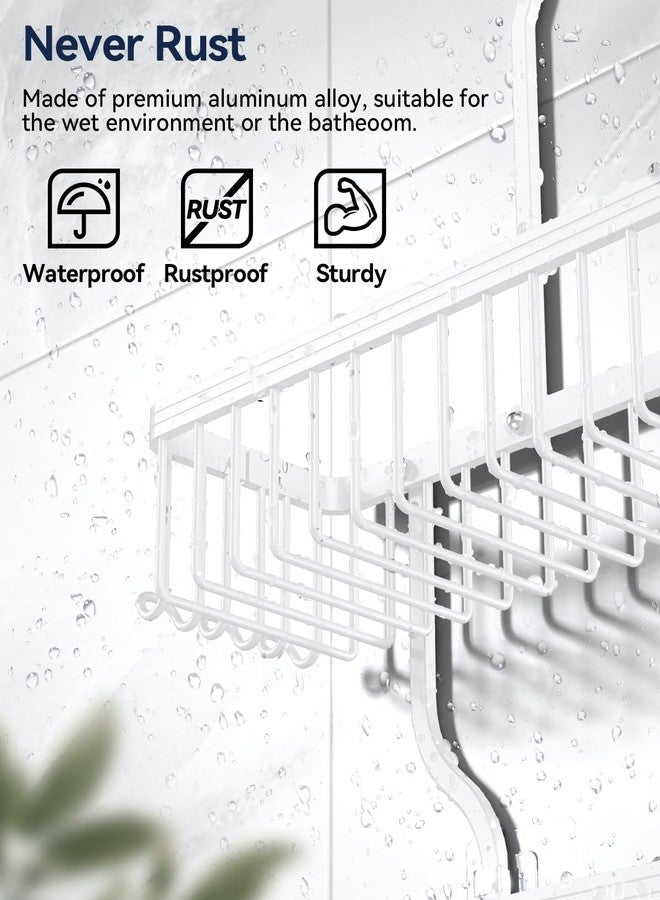 YASONIC Shower Caddy Hanging - Never Rust Shower Organizer - Aluminum over The shower head caddy with 10 Hooks for Razor/Sponge - Shower Rack with Soap Basket - White - Image 3