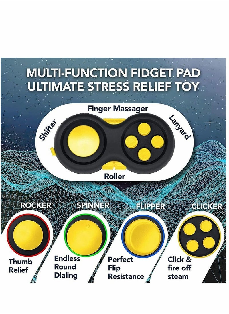 SYOSI - Fidget Pad Toy for Anxiety and Stress Relief 8 Fidget Features Cube with Silent Button ABS Plastic Fidget Controller Pad Cube for Kids and Adults Yellow - Image 1