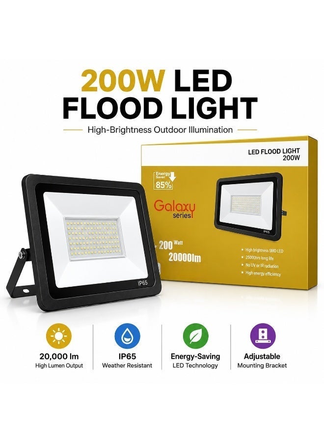 MAXWELL 200W LED Flood Light, 20,000LM High-Brightness IP65 Waterproof Outdoor Security Lamp, Energy-Saving SMD Floodlight for Garden, Yard, Garage, Warehouse, Workshop & Commercial Lighting - Image 1
