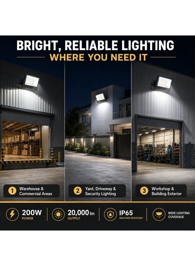 MAXWELL 200W LED Flood Light, 20,000LM High-Brightness IP65 Waterproof Outdoor Security Lamp, Energy-Saving SMD Floodlight for Garden, Yard, Garage, Warehouse, Workshop & Commercial Lighting - Image 3