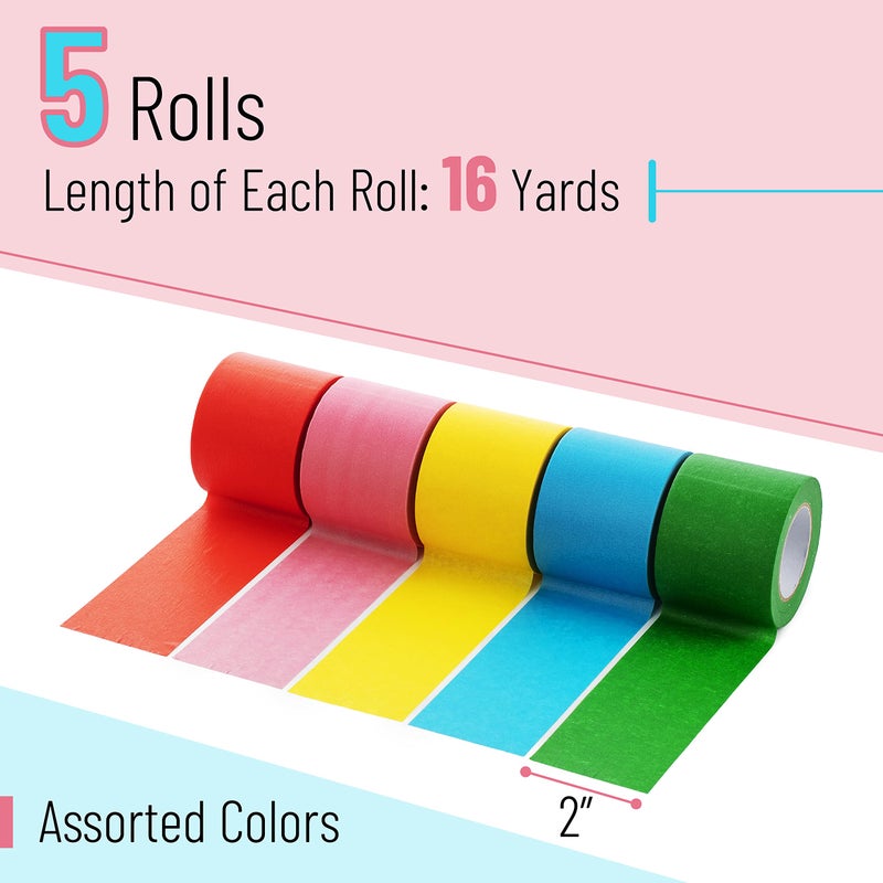 Mr. Pen- Colored Masking Tape, 16 Yards Per Roll, 2 Inch Wide, 5 Rolls, Colored Painters Tape, Paper Tape, Colored Tape Rolls, Craft Tape, Art Tape, Labeling Tape, Colorful Masking Tape - Image 2