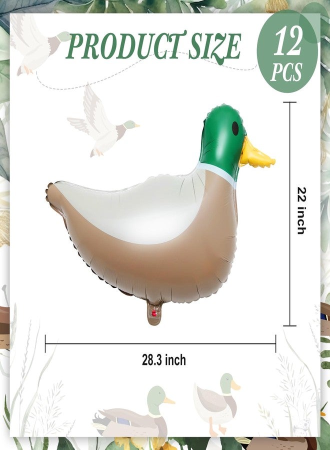 PullCrease 12 Pcs 28.3'' Mallard Duck Shaped Foil Balloons for Duck Hunting Birthday One Lucky Party Decoration Party Supplies - Image 2
