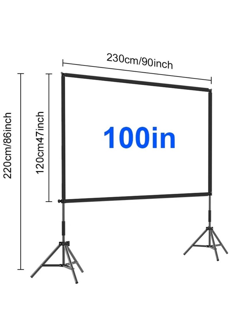 FlashHawk Projector Screen with Stand -100 inch 16:9 4K HD Portable Outdoor Indoor Projector Screen Rear Front Projection Screen Lightweight Movie Screen with Four-Legged Frame Carry Bag for Home Theater  - Image 2