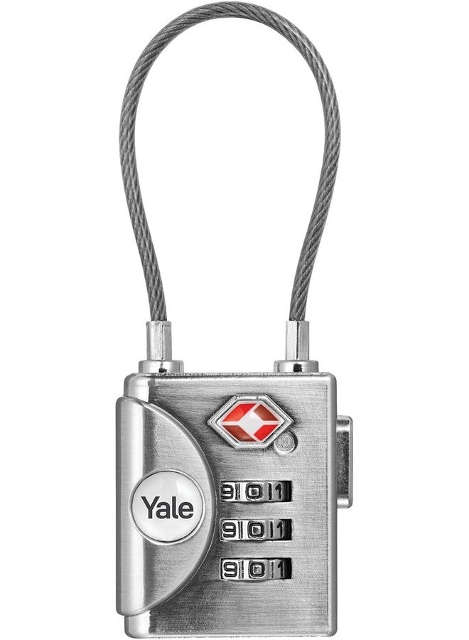 Yale قفل سفر Yale YTP3/32/350/1 مع سلك معدني أقفال أمتعة TSA قفل تركيبة 3 أرقام لحقائب السفر قفل رقمي لحقيبة أقفال كابل معدني لكلمات المرور للسفر (فضي)