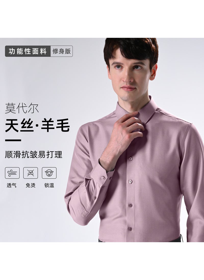 Generic - Modal Wool Mix Mens Long Sleeve Non-Iron Shirt Sky Blue - Image 1
