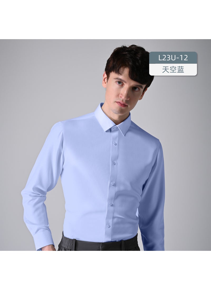 Generic - Modal Wool Mix Mens Long Sleeve Non-Iron Shirt Sky Blue - Image 1