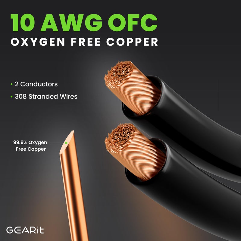 GEARit 10AWG Speaker Cable Wire with Gold-Plated Banana Tip Plugs (6 Feet) in-Wall CL2 Rated, Heavy Duty Braided, 99.9% Oxygen-Free Copper (OFC) - Black, 6ft - Image 3