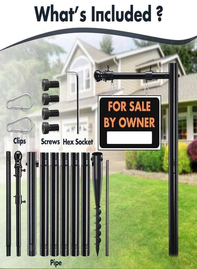 JAOTREL 100" Heavy-Duty Alloy Real Estate Sign Post Commercial Yard Sign with 35" Arm & 200lb Windproof Clips - Rust-Proof Steel Stake for Realtor, Open House, Business Hours (Sign Not Included) - Image 5