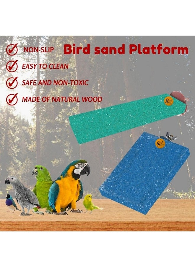 سايج سكوير منصة رمل مصنوعة من الخشب الطبيعي، مجموعة من حاملين مستطيلي الشكل (3 * 4 و2 * 5.5 بوصة)، ملحقات القفص، صالة الألعاب الرياضية، لعبة مرحة، مناسبة للطيور والببغاوات والبادجي - Image 5