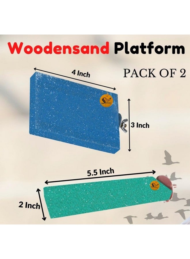 سايج سكوير منصة رمل مصنوعة من الخشب الطبيعي، مجموعة من حاملين مستطيلي الشكل (3 * 4 و2 * 5.5 بوصة)، ملحقات القفص، صالة الألعاب الرياضية، لعبة مرحة، مناسبة للطيور والببغاوات والبادجي - Image 2