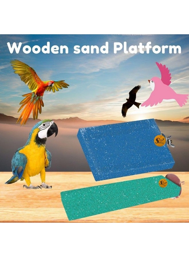 سايج سكوير منصة رمل مصنوعة من الخشب الطبيعي، مجموعة من حاملين مستطيلي الشكل (3 * 4 و2 * 5.5 بوصة)، ملحقات القفص، صالة الألعاب الرياضية، لعبة مرحة، مناسبة للطيور والببغاوات والبادجي - Image 3