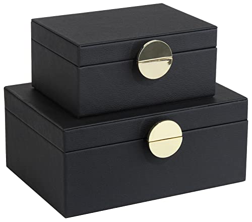 HofferRuffer Faux Leather Jewelry Boxes Decorative Boxes Storage Accessory Organizer with Gold Hardware Decor Classic Vegan Leather Set of 2 Pieces Black