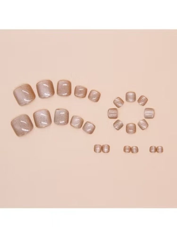 كابتن تيك 24 قطعة أظافر مزيفة ، أظافر ضغط ، أظافر قدم فرنسية - درع القدم الذهبي - درع قدم عين القط اللامع - رقعة أظافر مزيفة - Image 3