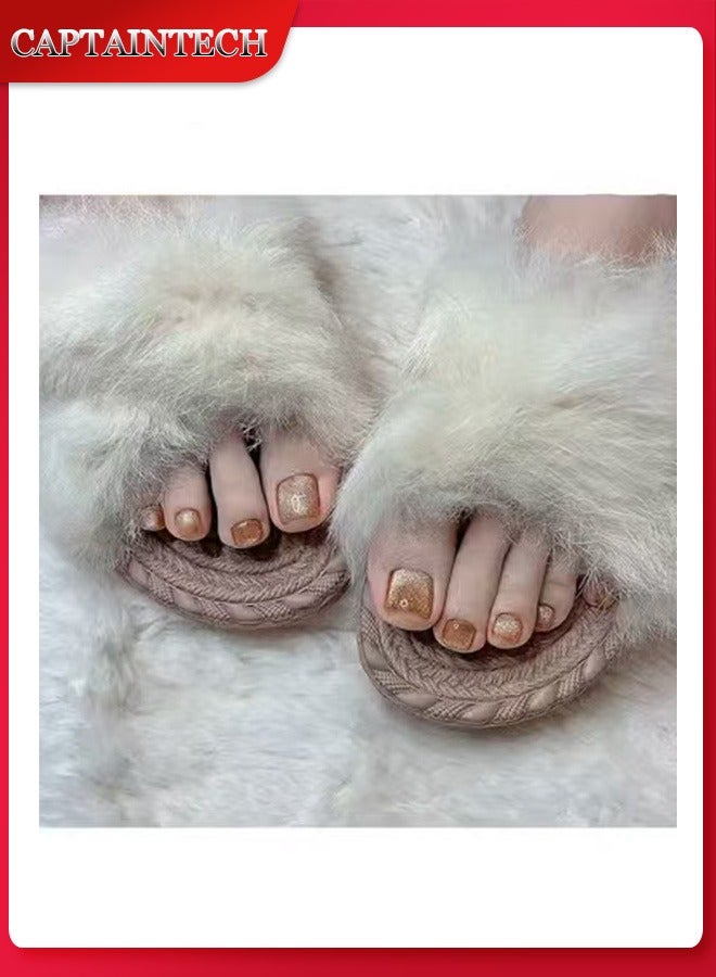 كابتن تيك 24 قطعة أظافر مزيفة ، أظافر ضغط ، أظافر قدم فرنسية - درع القدم الذهبي - درع قدم عين القط اللامع - رقعة أظافر مزيفة - Image 1