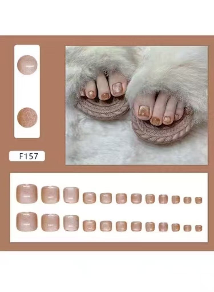 كابتن تيك 24 قطعة أظافر مزيفة ، أظافر ضغط ، أظافر قدم فرنسية - درع القدم الذهبي - درع قدم عين القط اللامع - رقعة أظافر مزيفة - Image 2