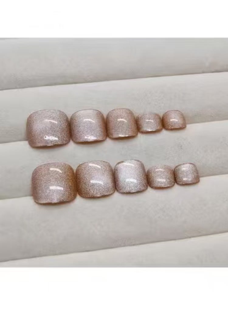 كابتن تيك 24 قطعة أظافر مزيفة ، أظافر ضغط ، أظافر قدم فرنسية - درع القدم الذهبي - درع قدم عين القط اللامع - رقعة أظافر مزيفة - Image 4