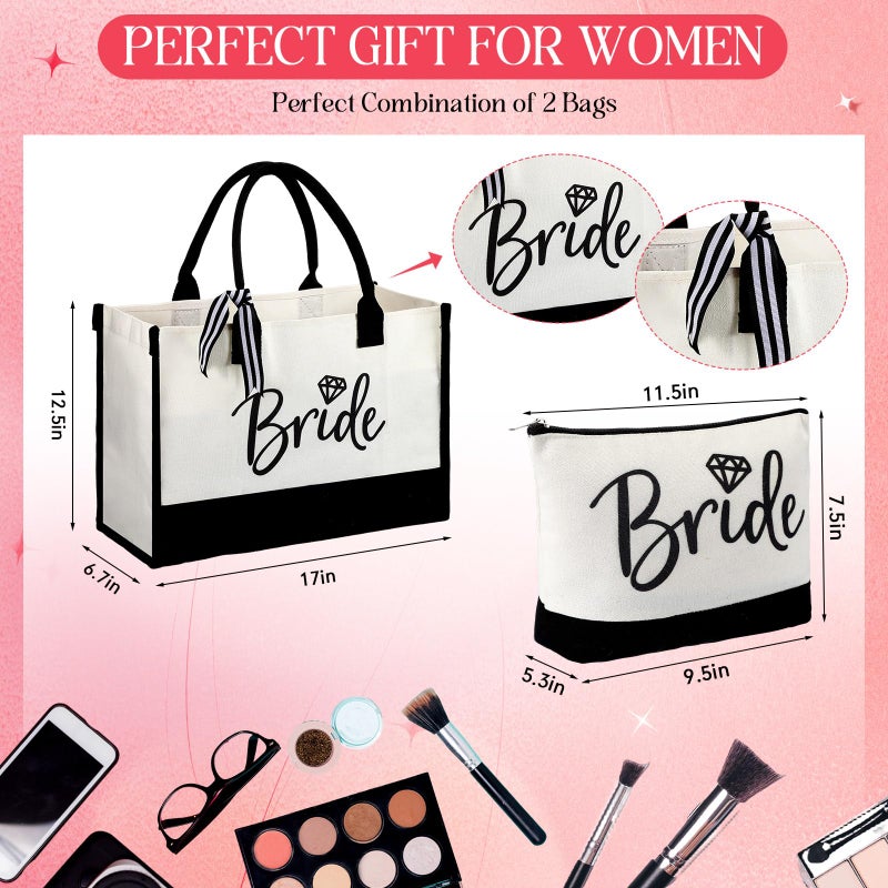 Bunnycool 4 Pcs Bridal Shower Gift Set Include Bride Robes White Slippers Canvas Tote Bag Makeup Bag for Bride Wedding Party(Size 10-11) - Image 2