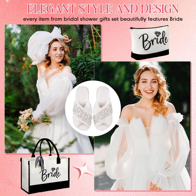 Bunnycool 4 Pcs Bridal Shower Gift Set Include Bride Robes White Slippers Canvas Tote Bag Makeup Bag for Bride Wedding Party(Size 10-11) - Image 5