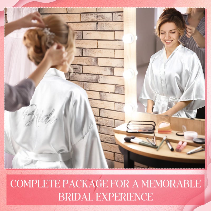 Bunnycool 4 Pcs Bridal Shower Gift Set Include Bride Robes White Slippers Canvas Tote Bag Makeup Bag for Bride Wedding Party(Size 10-11) - Image 4