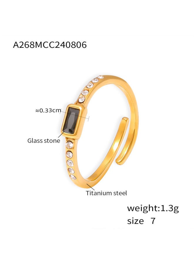 New Square Glass Stone Ring Titanium Steel Plated 18k Real Gold Fashion Personalized Open Ring For Women