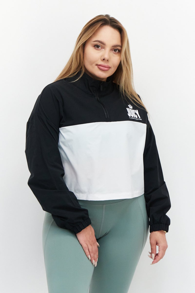 Juicy by Juicy Couture Women Brand Logo Cropped Windbreaker Jacket, Black  - Image 1