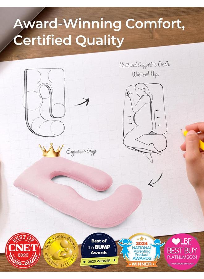 Y&D 175*90*65cm Pregnancy Pillows for Sleeping, U Shaped Full Body Maternity Pillow with Removable Cover - Support for Back, Legs, Belly, HIPS for Pregnant Women, 57 Inch Pregnancy Pillow for Women, Grey-Pink - Image 5