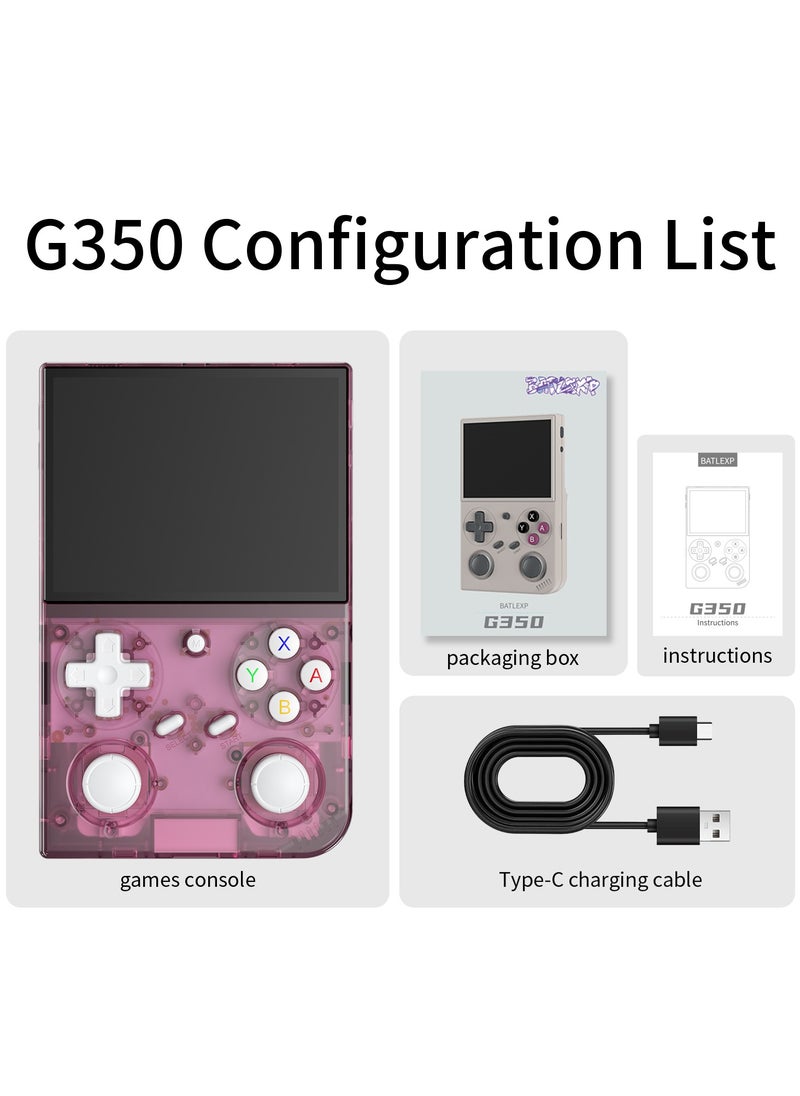 ANBERNIC  - G350 Retro Handheld Game Console, 3.5" IPS Screen Linux System with Built-in 64G TF Card 4371 Game Preloaded Game Console 3200mAh Battery (Clear Pink) - Image 1