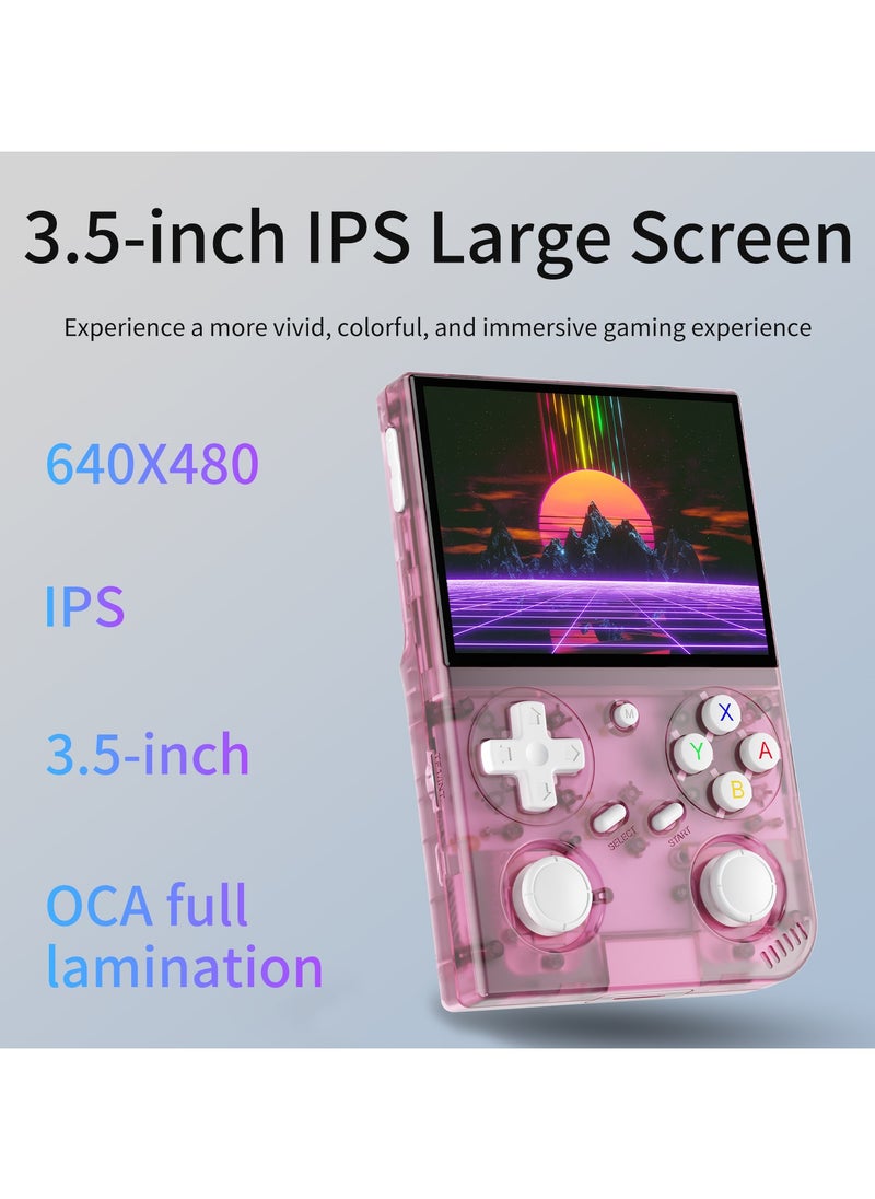 ANBERNIC  - G350 Retro Handheld Game Console, 3.5" IPS Screen Linux System with Built-in 64G TF Card 4371 Game Preloaded Game Console 3200mAh Battery (Clear Pink) - Image 1