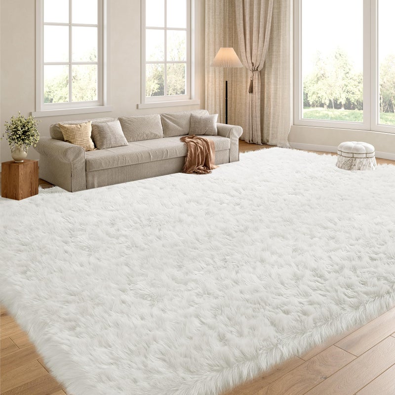 HOMBYS 10x10 Oversized Faux Fur Area Rug for Living Room Bedroom Super Soft  Fluffy White Faux Sheepskin Play Carpet for Kids Children Luxury Plush Furry Dcor Shaggy Feet Mat for Bedside